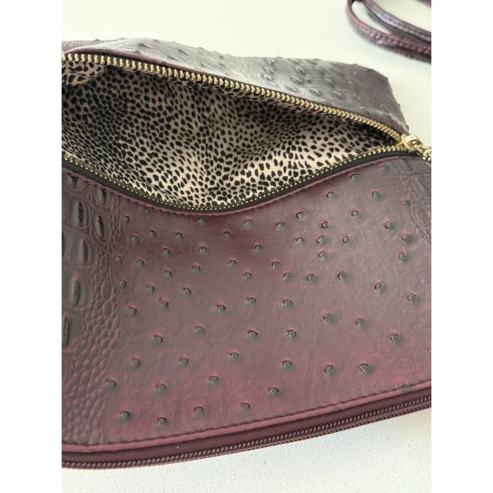Deluxity Vegan Faux Ostrich Leather Purse Handbag Crossbody Burgundy